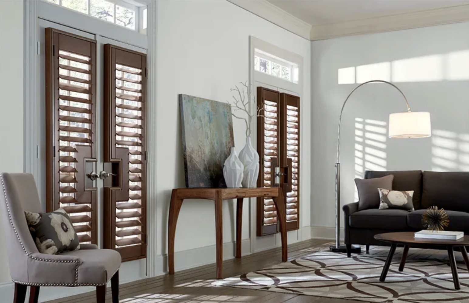 Custom shutters enhancing a home entryway